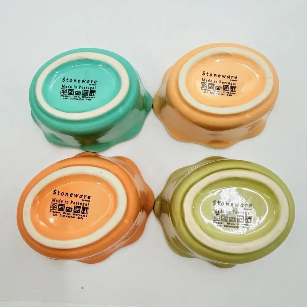 Grestel 4 PC Colorful Stoneware Ruffled Ramekin Dishes Portugal 4.5x 3.75 x 2.5